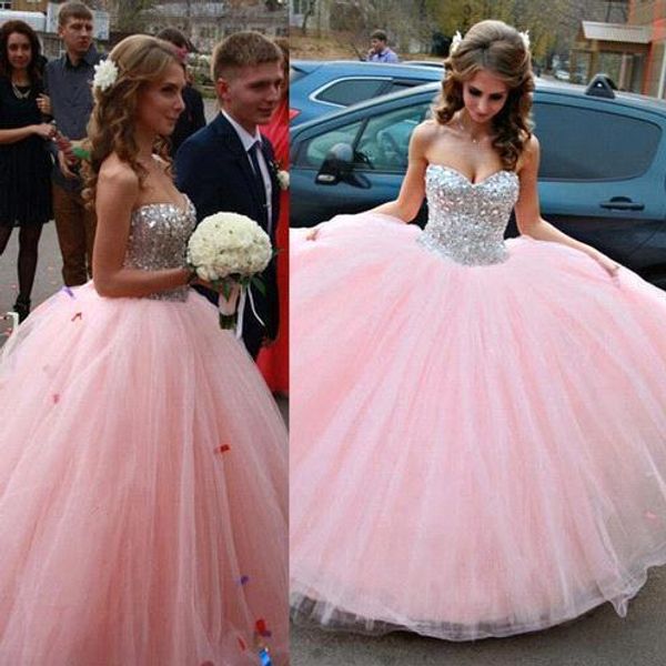 

2016 new pink ball gown prom quinceanera dresses sweetheart long tulle beading sweetheart floor length formal pageant party dresses ba1877, Blue;red