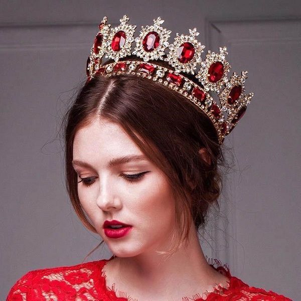 

Роскошный Западный Стиль Красный Dimand Кристаллы Принцесса Королева Свадьба Аксес
