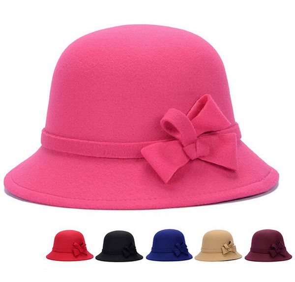 

горячие продажи шерсти широкими полями фетровая шляпа fedora шляпы для женщин большой бантом осень зима сомбреро дискеты котелок дамы ведро, Blue;gray