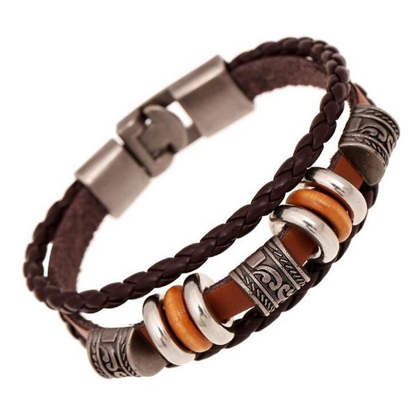 

BEIJIA Handmade Retro Genuine Leather Woven Charm Bracelet Men Vintage Braided Bracelets Bangles Male Jewelry