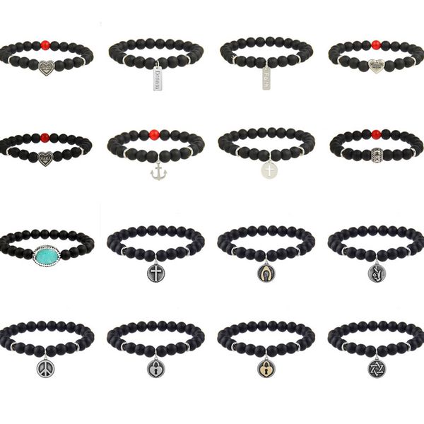 

wholesale new natural stone beads cross mom heart dream faith bracelet energy yoga charm bracelets jewelry, Black