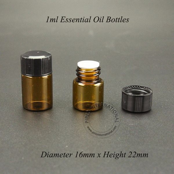

50pcs/lot promotion 1ml mini amber glass dropper bottle empty protable sample vial refillable essential oil jar