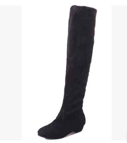 

wholesale-women boots 2017 autumn winter ladies fashion flat bottom boots shoes over the knee thigh high suede long boots brand solid color, Black