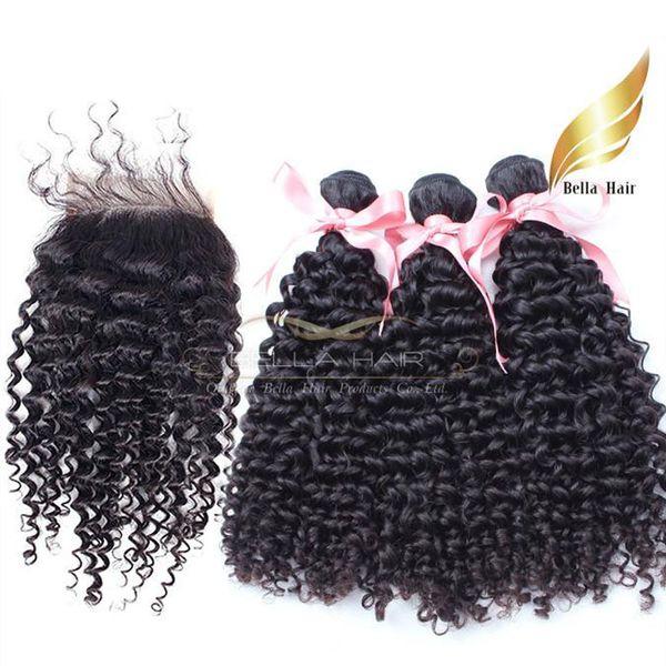 

peruvian hair closures human hair weave curly wavy hair bundle with lace closure 4x4 natural color 4pcs lot bellahair, Black