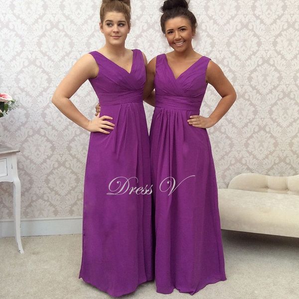 

2020 Newest Long Deep V-Neck Chiffon Simple Empire Waist Bridesmaid Dresses A-Line Ball Prom Gown with Sleeveless Cheap Robe de soiree
