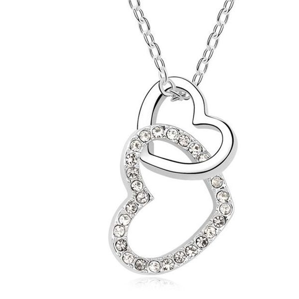 

wedding jewelry heart crystal pendant fashion necklace 18k white gold plated make with swarovski elements 6 colors 10391, Silver