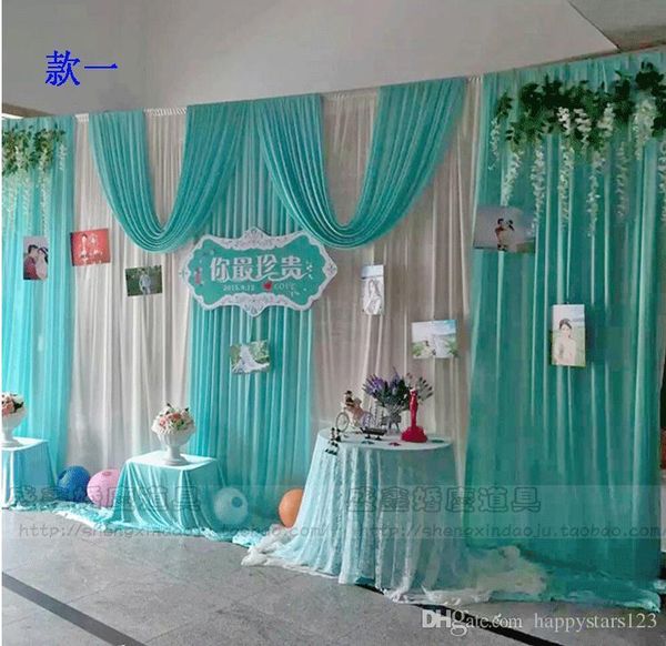 3 6m Wedding Party Ice Silk Fabric Drapery White Blue Color With