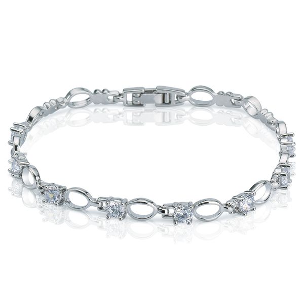 

women's pretty bridal jewelry 18k white gold plated clear round cut cubic zirconia cz tennis bracelet ing, Black