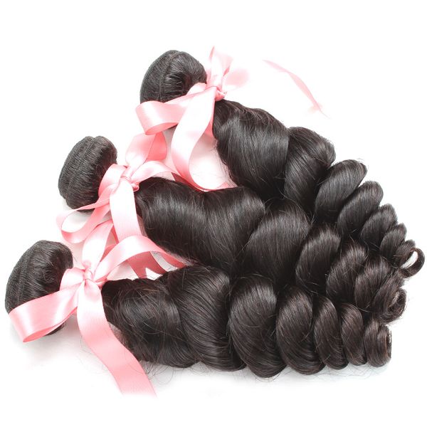 

100 malaysian hair bundle 3pcs lot remy human hair weave unprocessed wavy loose wave natural color dyeable hair extension greatremy, Black