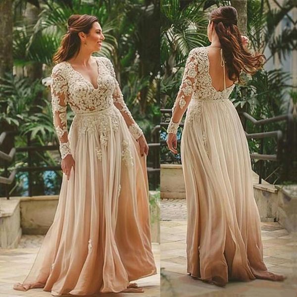 Lace And Chiffon Beach Boho Wedding Dresses Long Sleeve Rustic Bridal Gowns A Line Open Lace And Chiffon Beach Boho Wedding Dresses Long Sleeve Rustic Bridal Gowns A Line Open