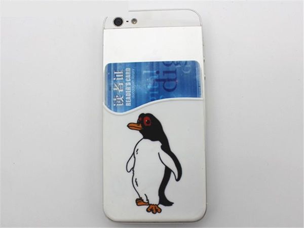 

cute penguin cartoon full color printing custom logo cell phone smart phone wallet pouch card holder 3m adhesive back pocket