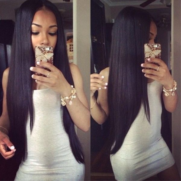 

black color human hair long silky straight synthetic hand tied lace front wig glueless heat resistant fiber hair natural hairline for fashio