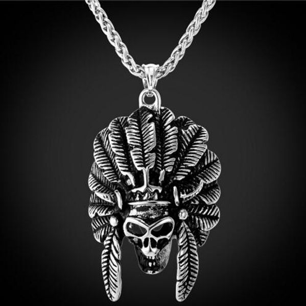 

halloween Punk Pendent & Necklace India Men Skull Gold Plated Stainless Steel Men Statement Rock Pendent Necklace American Skeleton P271