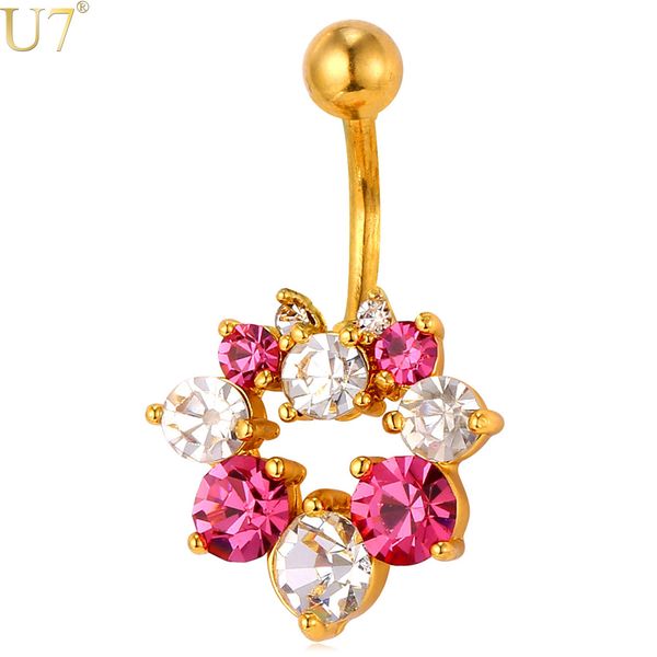 

unique gold crystal flower navel ring women body jewelry 18k gold plated / platinum trendy gift beach party belly button ring db003, Silver