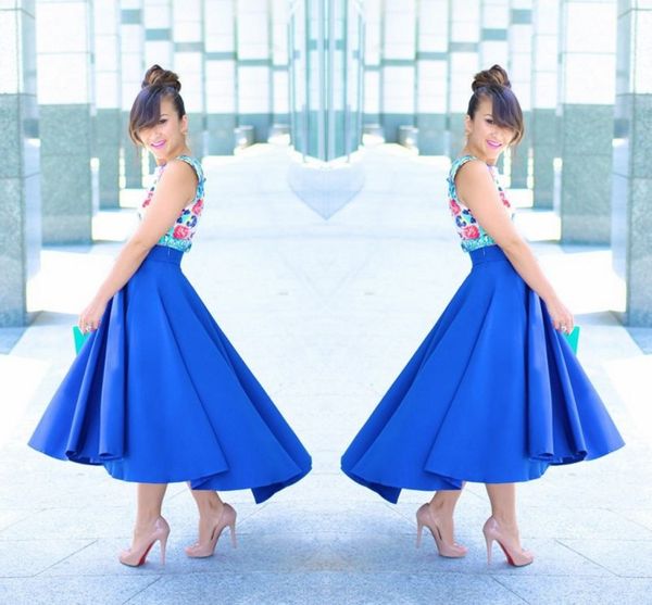 Graceful Royal Blue High Low Rock 2017 Neue Mode Satin Rüschen Frauen Rock Nach Maß Günstige Party Röcke Kostenloser Versand