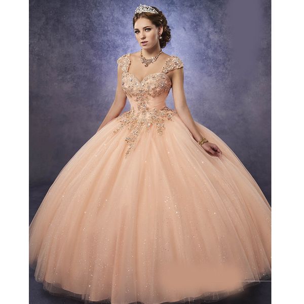 

Sparkling tulle quinceanera dre e 2019 detachable trap and ba que wai t peach weet 16 dre lace up back