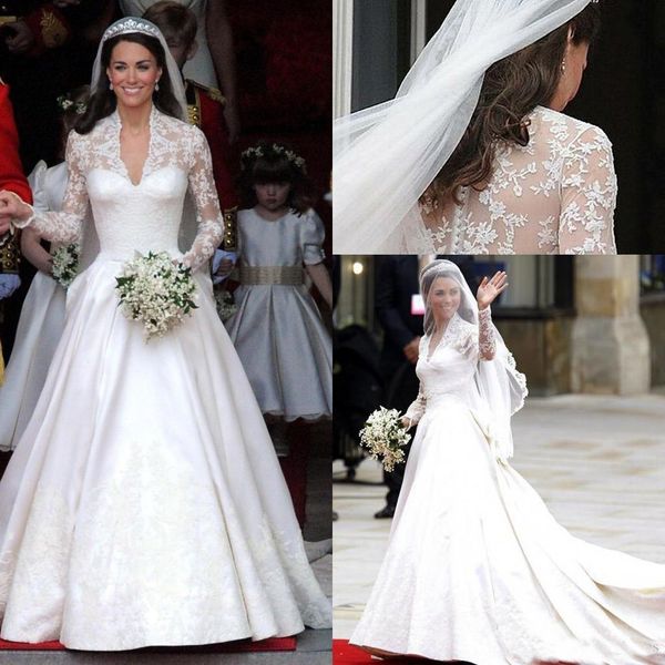 

Kate Pagnant Wedding Dresses A Line Long Sleeves Deep V Neck country lace fairy Corset Bridal Gowns Plus Sizes