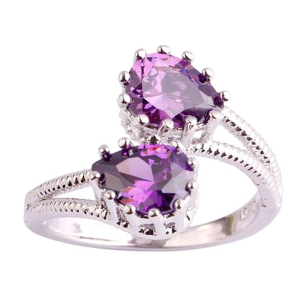 

fashion jewelry pear cut gems wholesale women 18k white gold plated silver ring size 6 7 8 9 10 11 amethyst new, Golden;silver