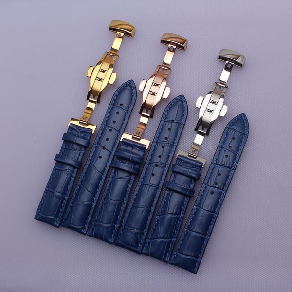 

dark 22mm leather watchbands strap with blue gold men butterfly deployment 14mm 16mm shipment 20mm women for buckle watches silver nvno, Slivery;brown