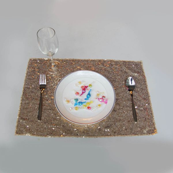 Atacado- 12x18 (30cmx45cm) Placemats de lantejoulas de champanhe TableMat para casamento / sobremesa Dinning Promoção de tabela de lantejoulas