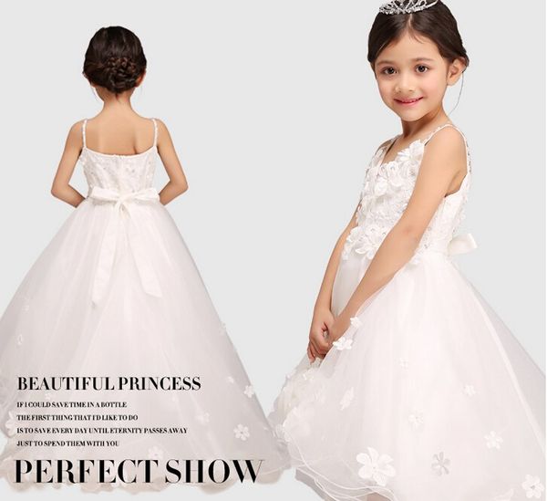 

2016 brand new flower girl dresses white real party pageant communion dress little girls kids/children dress for wedding, White;blue