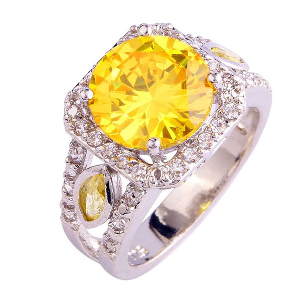 

factory 925 jewelry round yellow citrine white z silver fashion ring size 7 8 9 10 wholesale, Golden;silver