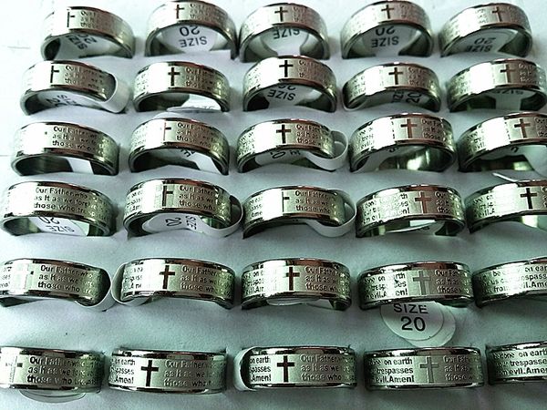 

Brand New 50PCs English The Lord's Prayer Etching Polished Stainless Steel Men's Jewelry Wholesale Mixed Lots