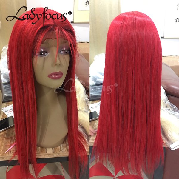 Red Full Lace Human Hair Wigs Bleached Knots With Baby Hair