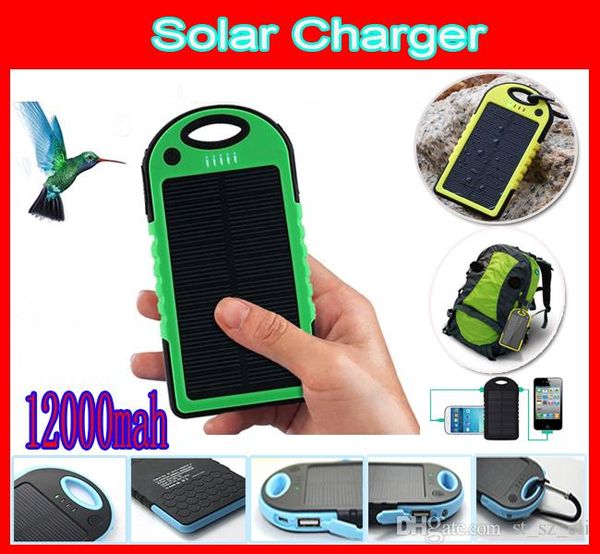 

solar battery charger power bank 12000mah waterproof shockproof dustproof solar chargers 2-port solar panel battery power banks 5 colors