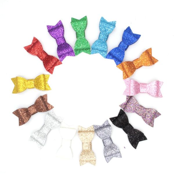 

chic european 3" glitter leather hair bow without clips glitter felt hair flower bowknot baby hair accessory 10pcs/lot 15, Slivery;white