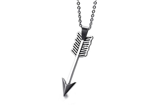 

knobspin fashion arrow pendant necklace men punk stainless steel silver color long chain male vintage jewelry