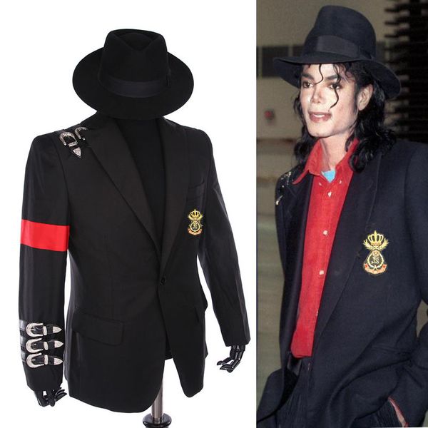 

wholesale- rare classic mj michael jackson bad punk black casual buckle jacket informal buckle badge suit blazer, Black;brown