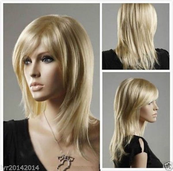 

100% brand new fashion picture full lace wigs>>womens long layer bangs straight blonde natural hair cosplay party costume wigs, Black