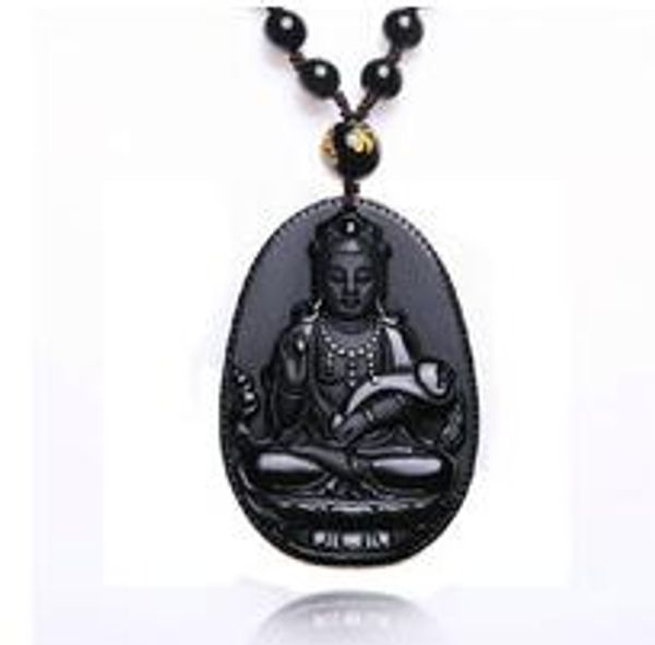 

2021 natural obsidian necklace fashion black ruyi guan yin pendant for women men vintage fine jade jewelry ornaments 55*35mm, Silver
