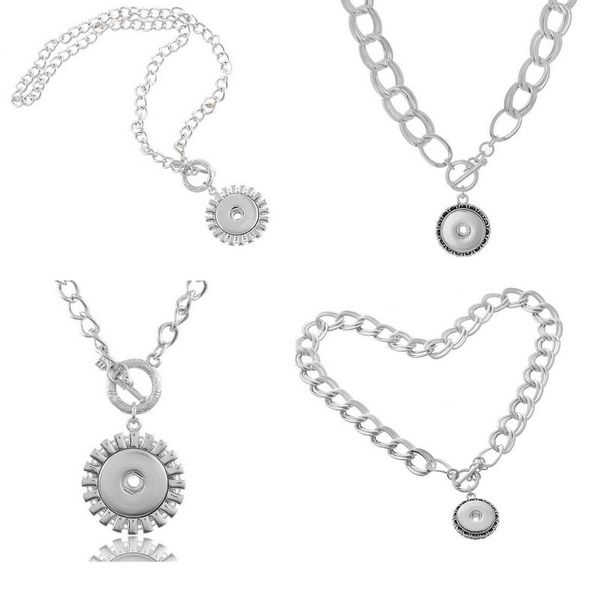 

fashion white k interchangeable round and sunflower snap jewelry metal diy snap button pendant chain necklace for women, Silver