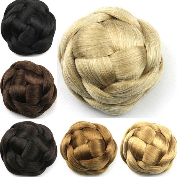 Großhandels-6 Farben Frauen Braid Buns Haarteile Braun / Blond / Schwarz Haar Chignon Donut Roller Bun Perucas