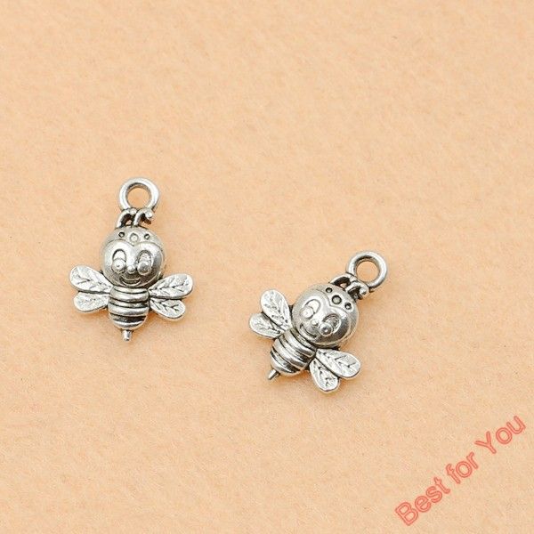 

100pcs antique silver tone cute bee charms pendants jewelry making diy jewelry findings 16x12mm jewelry making, Bronze;silver