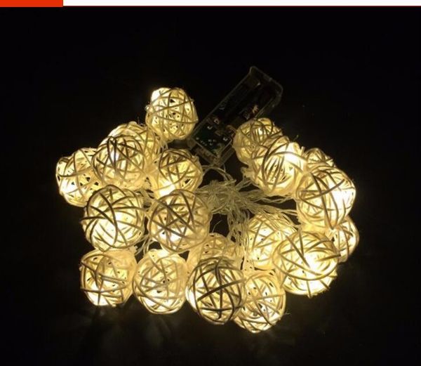 LED Battery String Lights 3M 20pcs White Handmade Rattan Balls String Lights Fairy Party Wedding Patio Christmas Decor