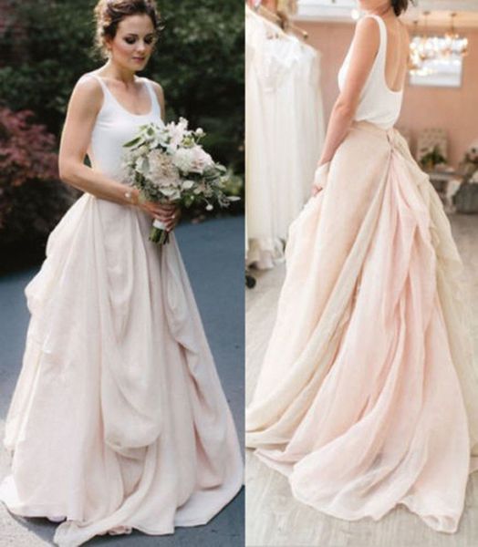 Pembe Beyaz Ülke Gelinlik Scoop Ruffles Plaj Gelinlik Gelinlikler 2018 Custom Made Bohemian Gelinlik Berta Gelin