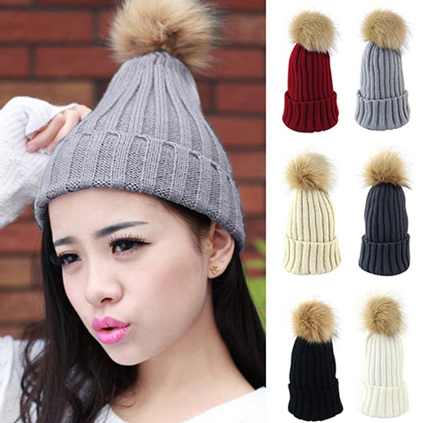 

wholesale-new style women's winter braided crochet knit hat beanie ski fluffy ball baggy warm cap, Blue;gray