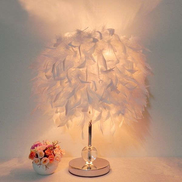 

110v 220v store promotion bedside reading room foyer table lamps sitting living with white feather light lamp crystal