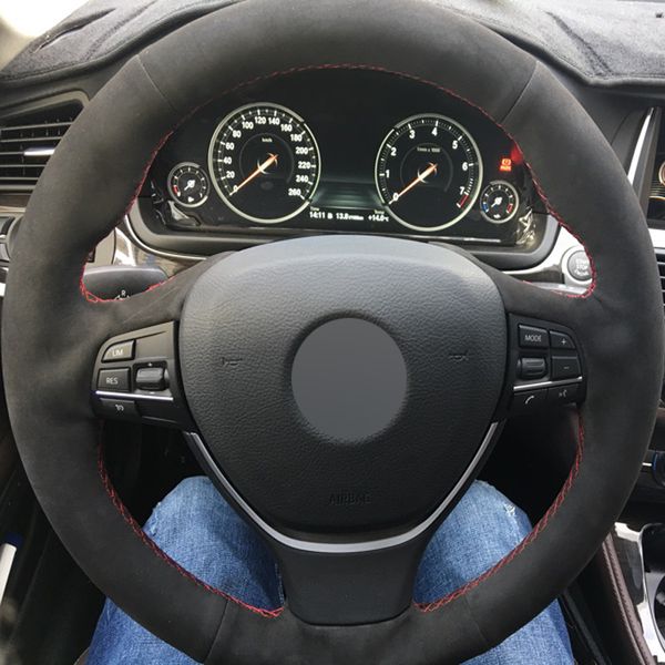 

black suede diy hand-stitched car steering wheel cover for bmw f10 2014 520i 528i 2013 2014 730li 740li 750li