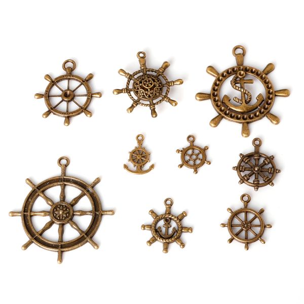 

43pcs/lot zinc alloy antique bronze plated rudder charms vintage tibetan pendants diy bracelet necklace jewelry making diy, Bronze;silver