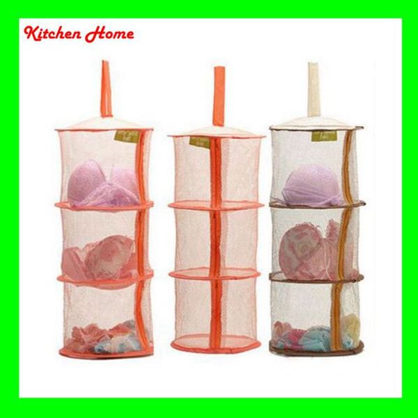 

3-layer folding home storage hanging laundry basket multi color mesh clothes storage cage toy storage bag