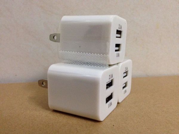 

Wholesales white US Double port USB Plug 5V 1.0A 2.1A Wall Charger LED Light Charging Adapter For iPhone 6 6 Plus Samsung HTC
