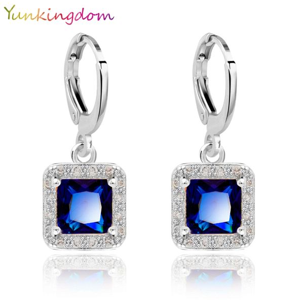 

new real gold plated zircon gem big brand earrings small dangler for women fashion jewelry, Silver
