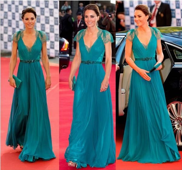 

2019 Elie Saab Light Blue V Neck Tulle Prom Dresses Floor Length Lace Sash Short Sleeve Evening Gowns Plus Size Prom Dress