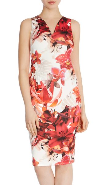 

flower print women sheath dress v-neck sleeveless casual dresses 072010, Black;gray