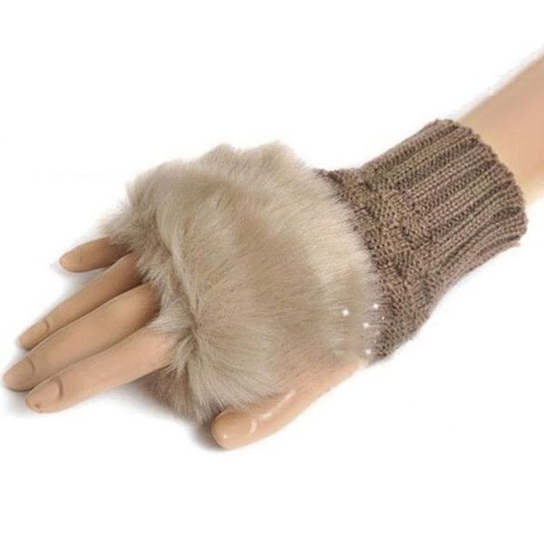 

winter female warm faux fox fur fingerless gloves women knitted wrist glove half finger gloves mittens,guantes mujer, Blue;gray