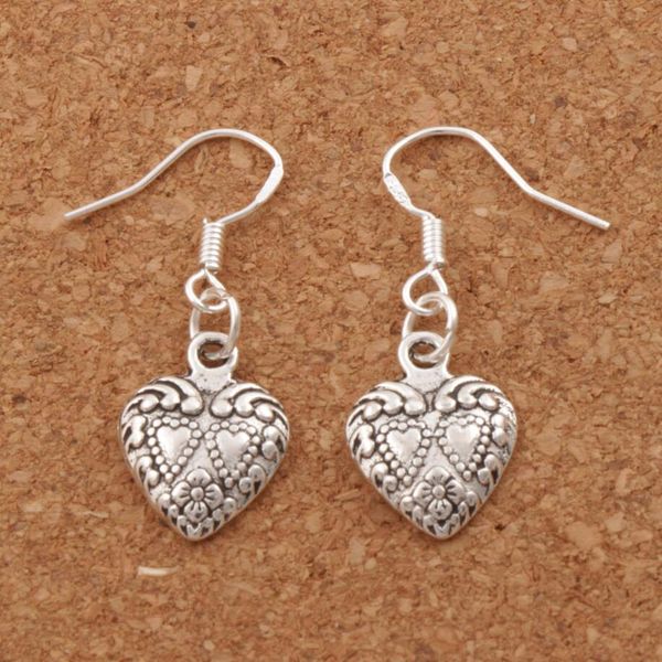 Duplas Dots Hearts Dangle Brincos Chandelier 925 Fish Silver Fish Hook 40Es / lote E907 11.5x32mm